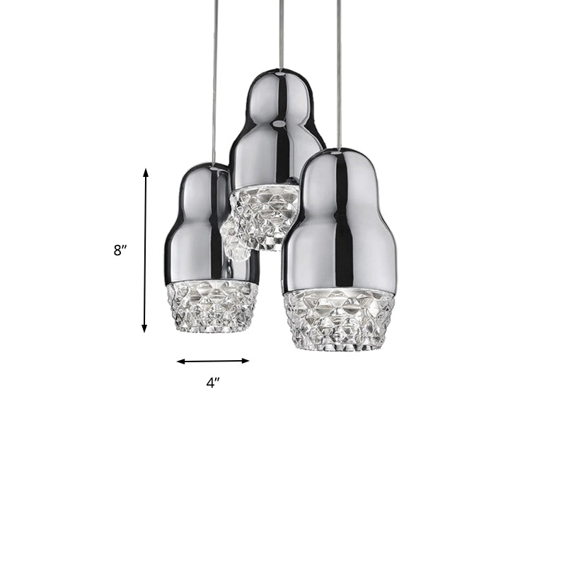 1/3 Heads Metal Pendant Lamp with Gourd Shade Postmodern Chrome/Gold/Rose Gold Suspended Pendant Light for Bar in Warm/White