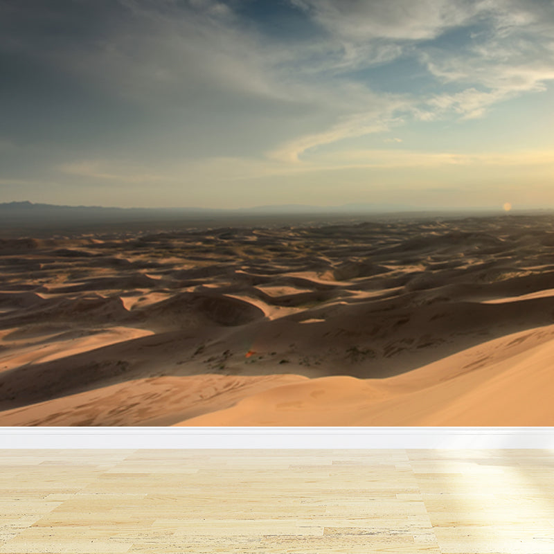 Smooth Huge Yellow Mural Modern Sunset and Sand Sea Scenery Wall Covering, Custom Made