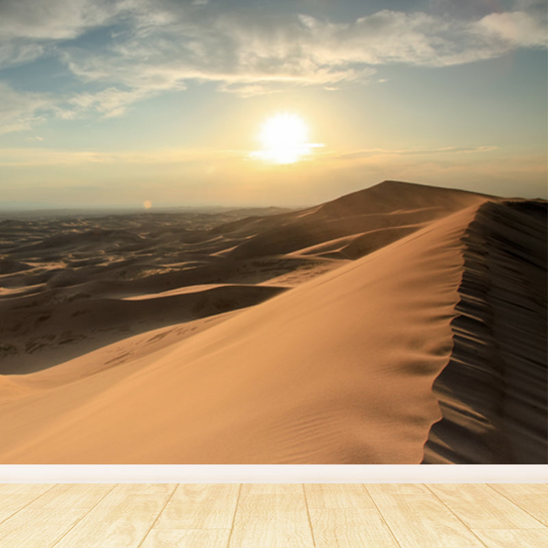 Smooth Huge Yellow Mural Modern Sunset and Sand Sea Scenery Wall Covering, Custom Made