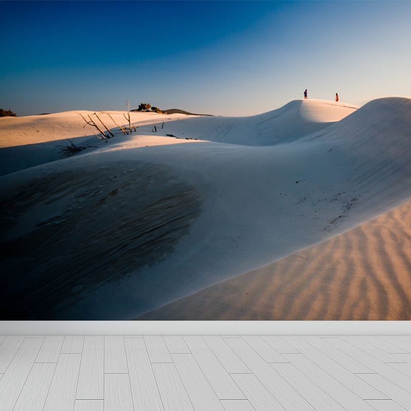 Modern Backlit Dune Scenery Mural Non-Woven Moisture Resistant White Wall Art for Home