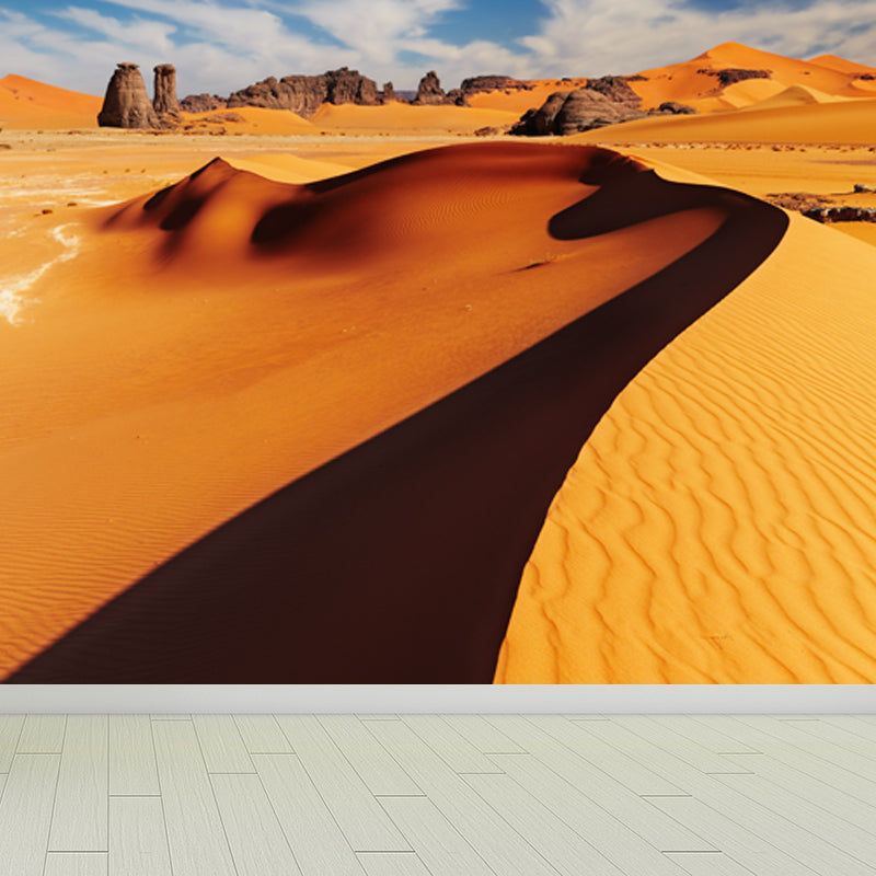 Yellow Modernist Wall Mural Decal Big Sand and Rock Desert Wall Covering for Home