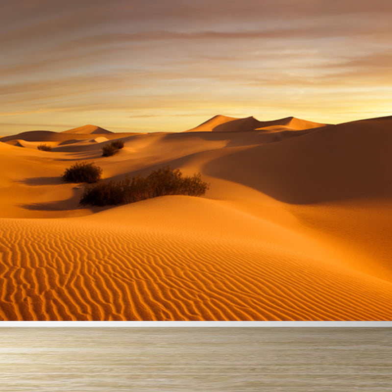 Non-Woven Yellow Whole Mural Modern Desert Dune and Nightfall Sky Scenery Wall Decor, Custom Size