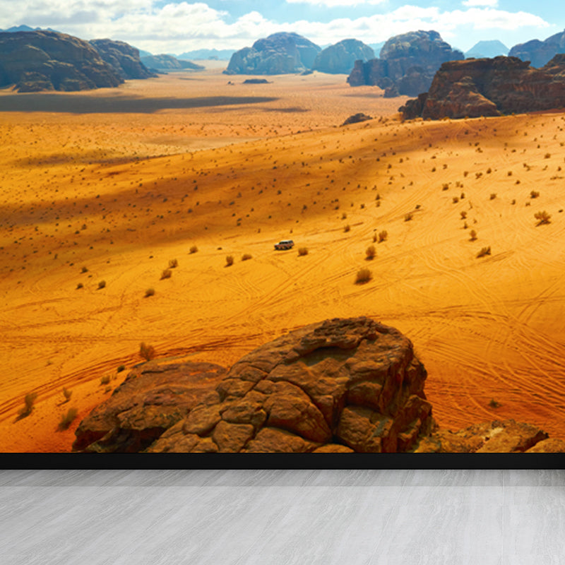 Modernism Desert Landscape Mural Decal Yellow Plant and Rock Mountain Wall Covering