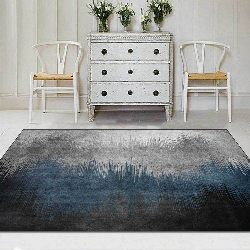 Unique Striped Ombre Print Rug Blue and Grey Simple Rug Polyester Washable Anti-Slip Backing Area Rug for Living Room