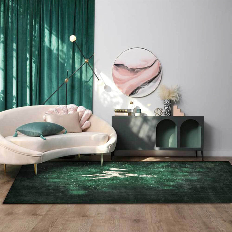 Nordic Abstract Rug Green Polyester Rug Machine Washable Non-Slip Area Rug for Bedroom