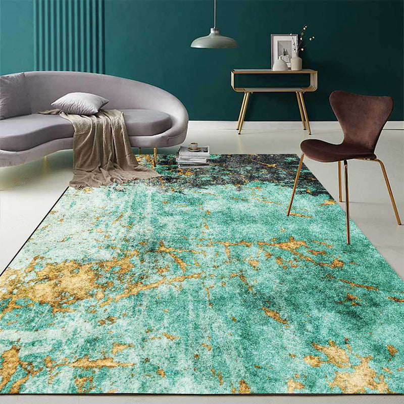 Tapis abstrait élégant Green et Golden Nordic Raping Polyester Washable Anti-Slip Backing Area Tapis pour le salon