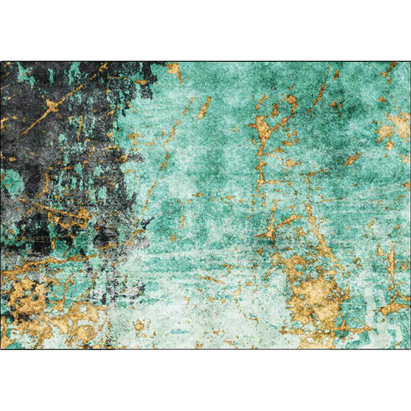 Tapis abstrait élégant Green et Golden Nordic Raping Polyester Washable Anti-Slip Backing Area Tapis pour le salon