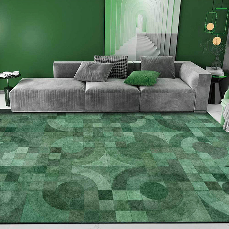 Green Novelty Rug Polyester Geometric Rug Washable Non-Slip Backing Carpet for Living Room