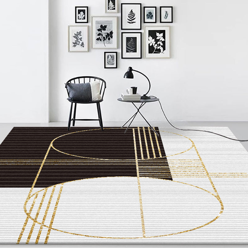Scandinavian Modern Rug in Black and White Geometry Stripe Pattern Rug Polyester Washable Carpet for Home Decoration