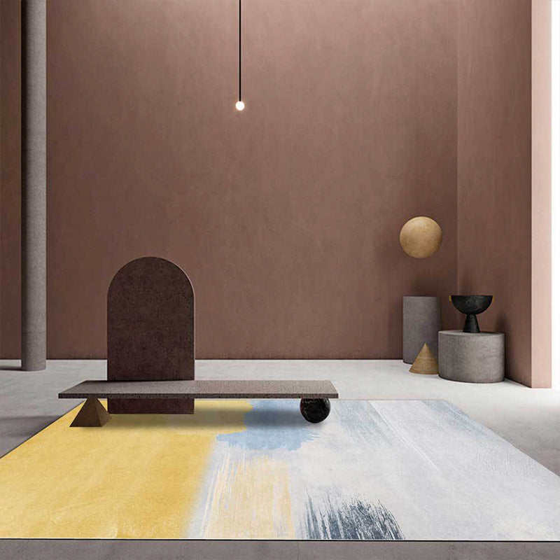 Stylish Abstract Rug Yellow and Grey Nordic Rug Polyester Washable Anti-Slip Backing Area Rug for Living Room