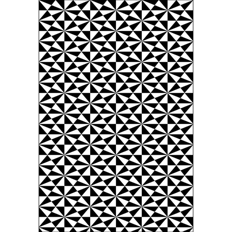 Black and White Bedroom Rug Modern Geometric Triangle Pattern Area Rug Polyester Non-Slip Backing Washable Carpet