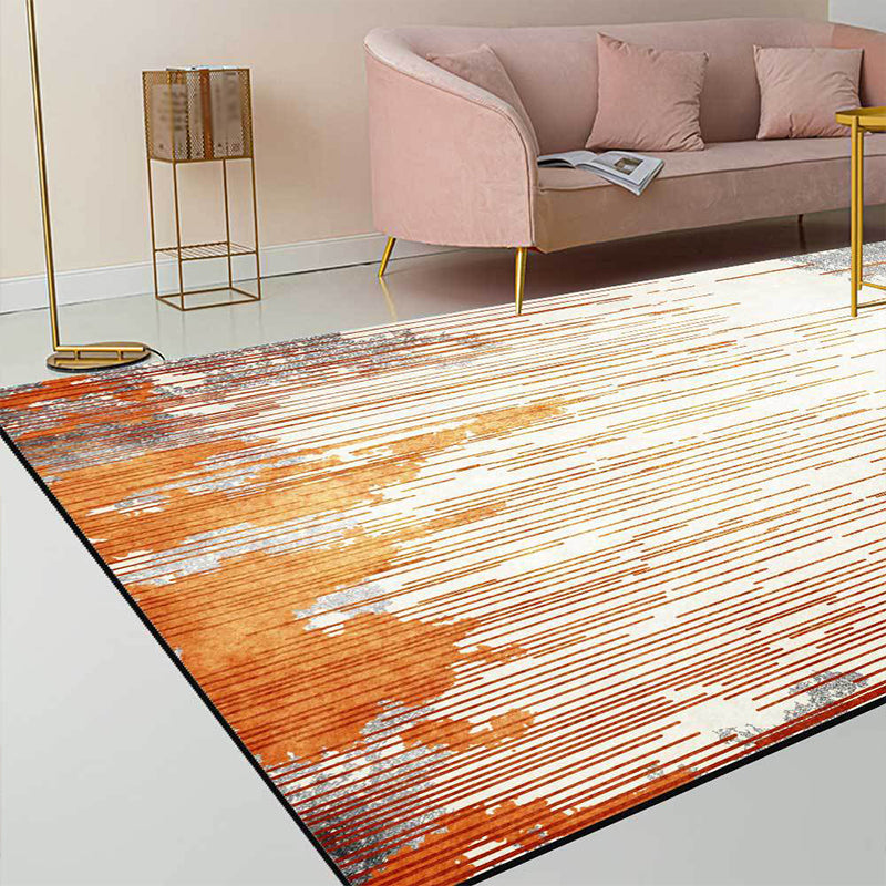 Orange and Grey Novelty Rug Polyester Stripe Pattern Rug Washable Non-Slip Backing Carpet for Living Room