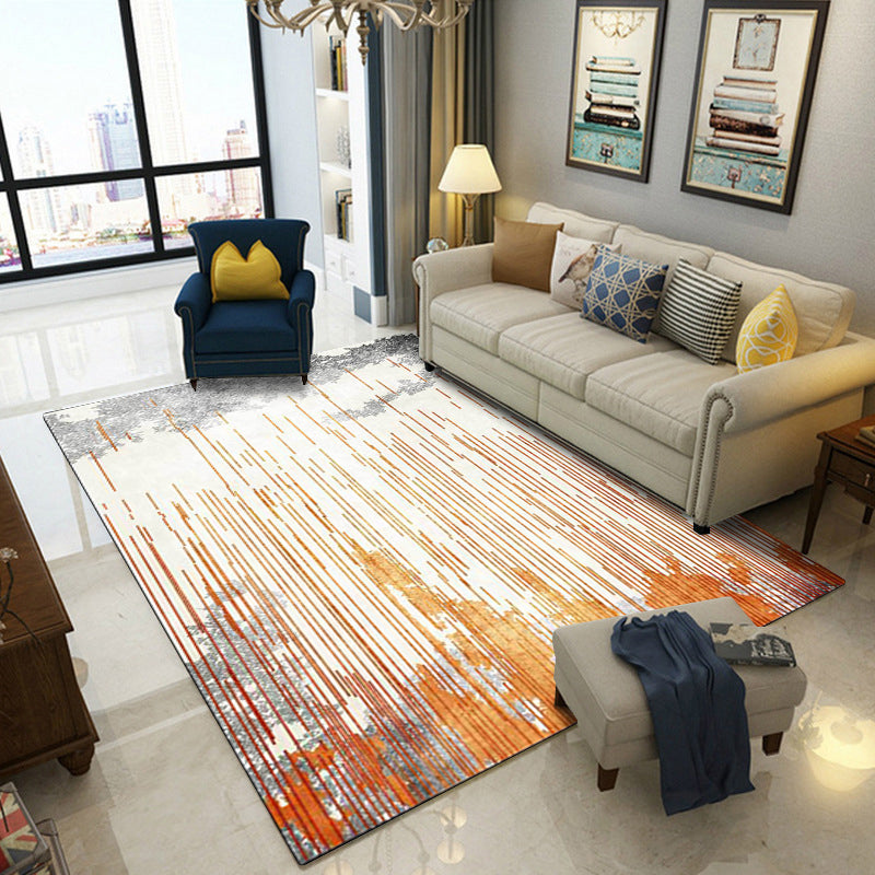 Orange and Grey Novelty Rug Polyester Stripe Pattern Rug Washable Non-Slip Backing Carpet for Living Room