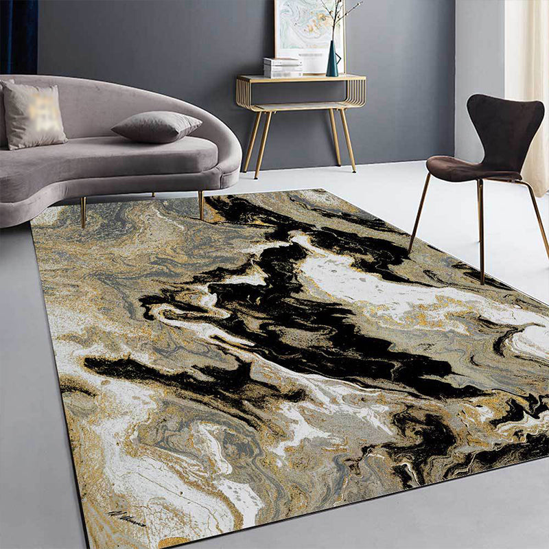 Novelty Abstract Rug Black and Golden Polyester Rug Machine Washable Non-Slip Area Rug for Bedroom