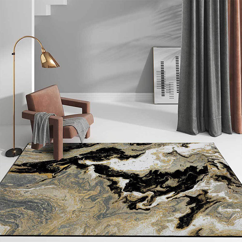 Novelty Abstract Rug Black and Golden Polyester Rug Machine Washable Non-Slip Area Rug for Bedroom