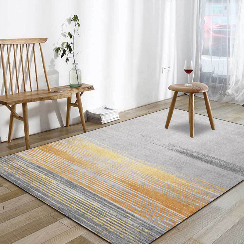 Nordic Striped Pattern Rug Grey and Yellow Polyester Rug Machine Washable Non-Slip Area Rug for Bedroom