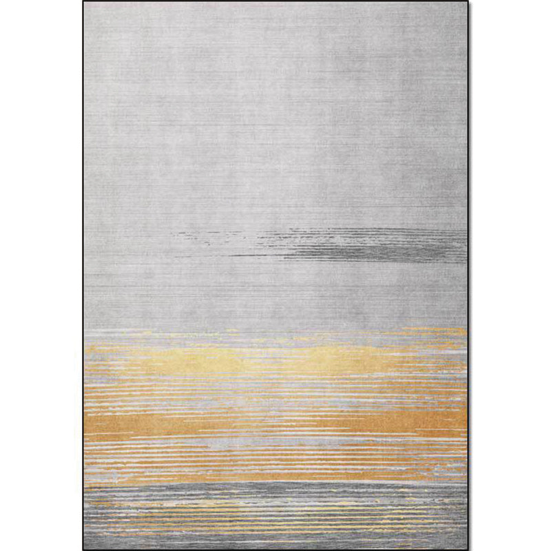 Nordic Striped Pattern Rug Grey and Yellow Polyester Rug Machine Washable Non-Slip Area Rug for Bedroom