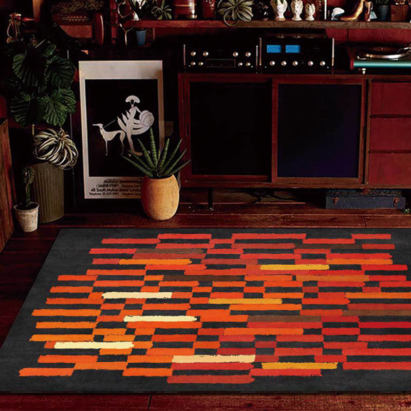 Black and Red Modern Rug Polyester Brushstroke Pattern Rug Washable Non-Slip Backing Carpet for Living Room