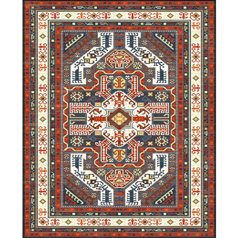 Tribal Southwestern Rug in Red and Grey Geometric Pattern Rug Polyester Anti-Slip Carpet for Home Decoration