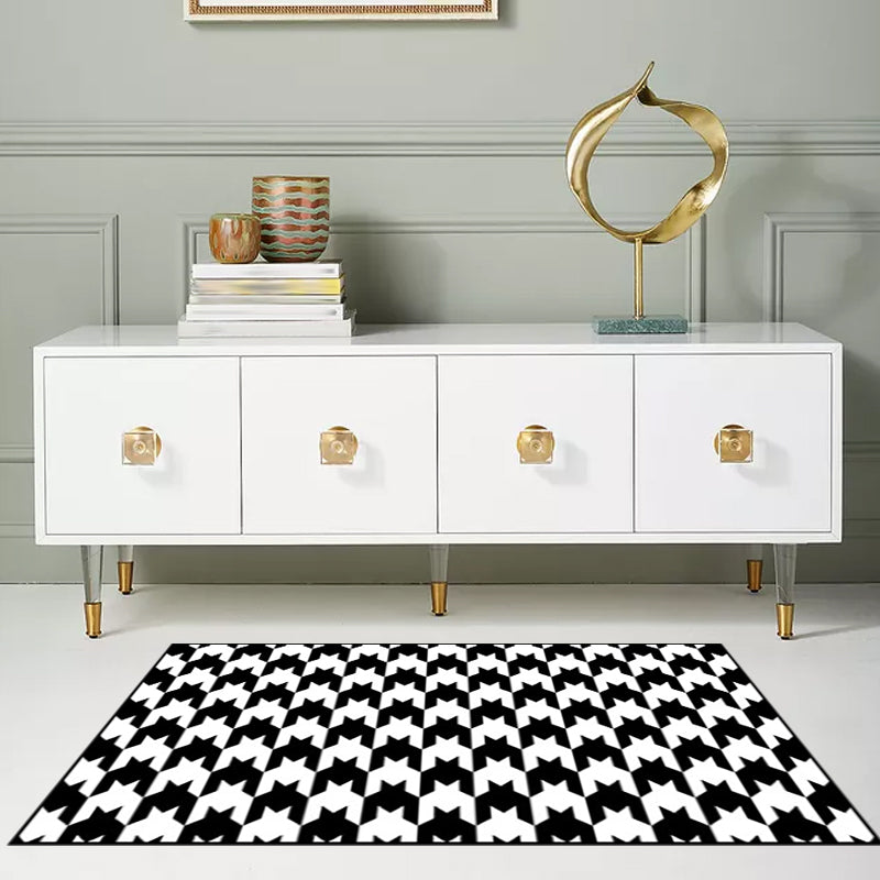 Schwarz-Weiß-Schlafzimmer Teppich Moderner Plaidhundtooth Muster Bereich Rug Polyester Nicht-Schlupf-Backing-Teppich