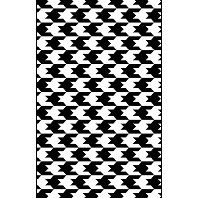 Black and White Bedroom Rug Modern Plaid Houndstooth Pattern Area Rug Polyester Non-Slip Backing Carpet
