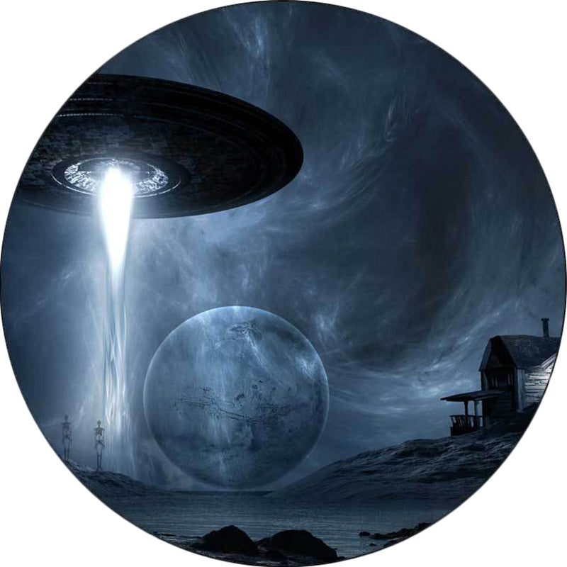 Blue Bedroom Rug Modern Outer Space Spaceship Pattern Area Rug Polyester Machine Washable Carpet