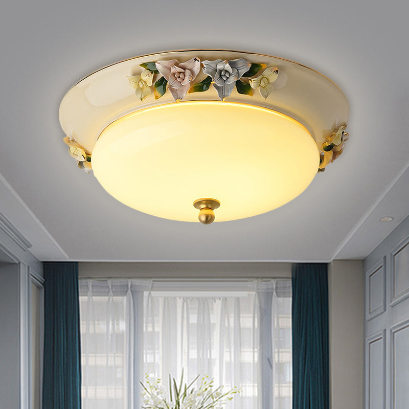 12 "/14" Wide Led de techo de LED Tazón de estilo Tazón de estilo Tazón de cristal de la Vía Láctea con la decoración de Blossom en Beige, Luz cálida/blanca