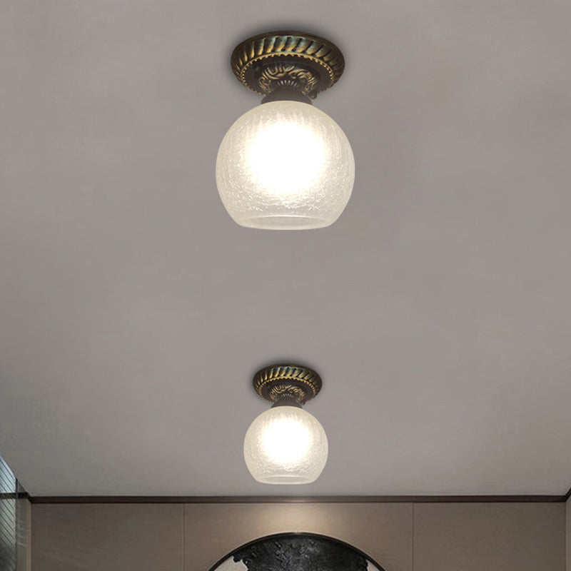 6 "/7" /8 " W 1-Licht Plafond Lamp Rustieke Stijl Bol Opaal Crackle Glas Flush Mount Fixture in Bruin
