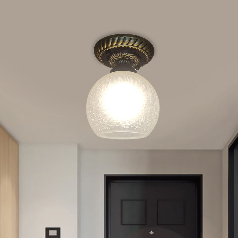 6"/7"/8" W 1-Light Ceiling Lamp Rustic Style Sphere Opal Crackle Glass Flush Mount Fixture in Brown