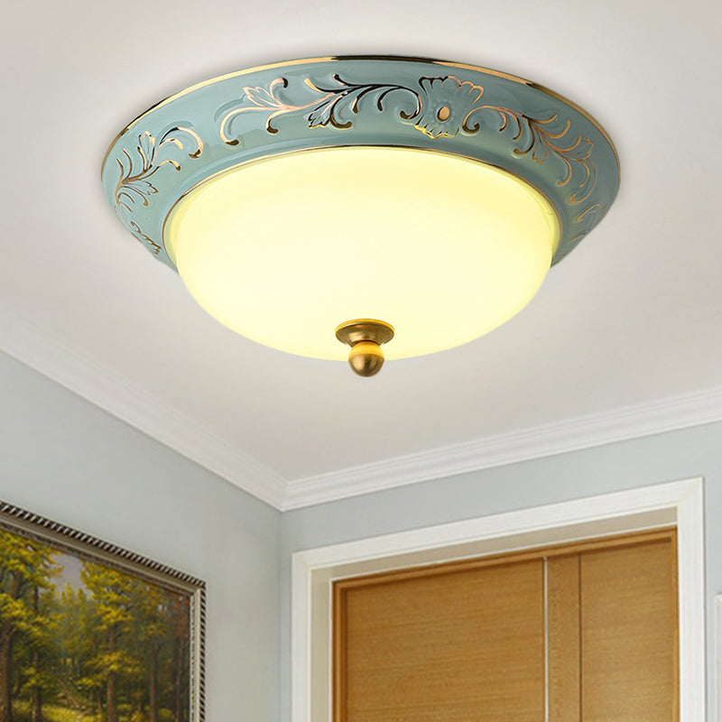 12 "/14" W Blue LED Flush Mount Lodge Style Frosted Glass Bowl Shape Soffitto Illuminazione a Warm / White Light