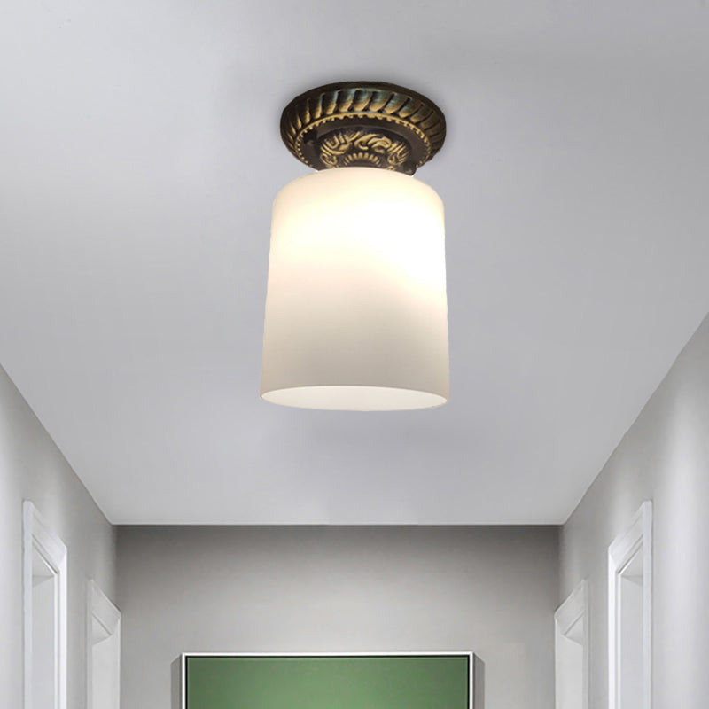 Couloir cylindrique Ceiling Flush Farmhouse Milky Glass 1-Bulb Bronze Flush Mount Lighting