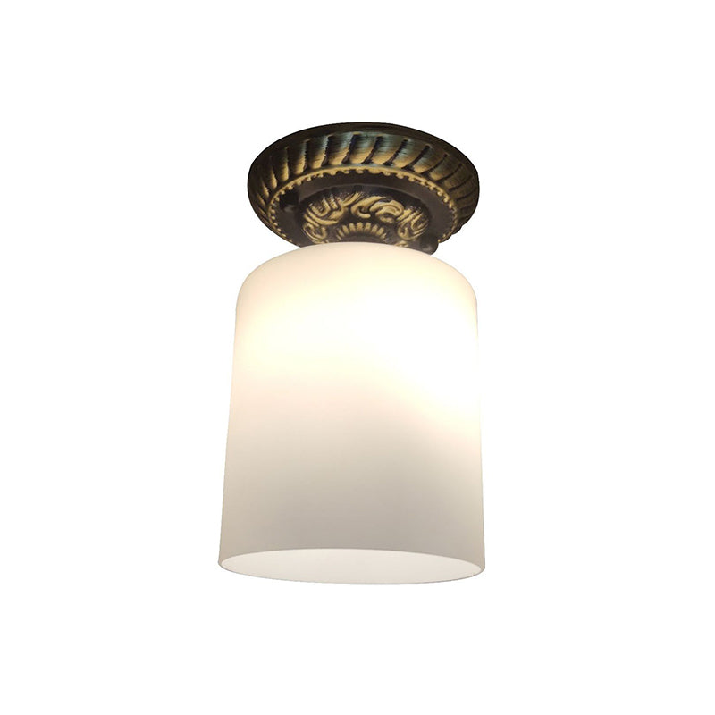 Cylinder Corridor Ceiling Flush Farmhouse Milky Glass 1-Bulb Bronze Flush Mount Lighting