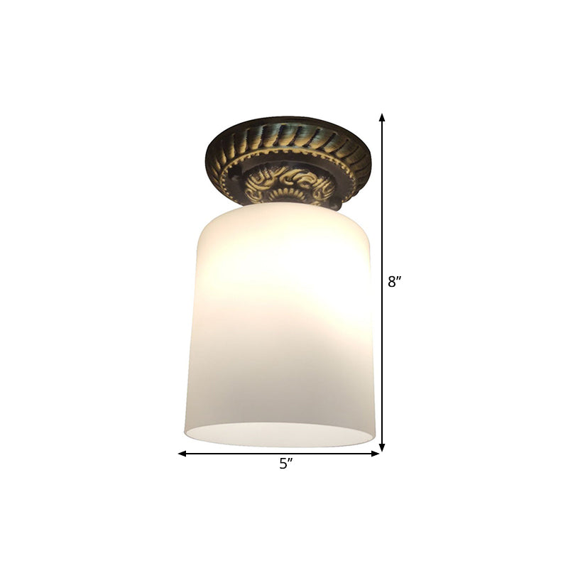 Couloir cylindrique Ceiling Flush Farmhouse Milky Glass 1-Bulb Bronze Flush Mount Lighting
