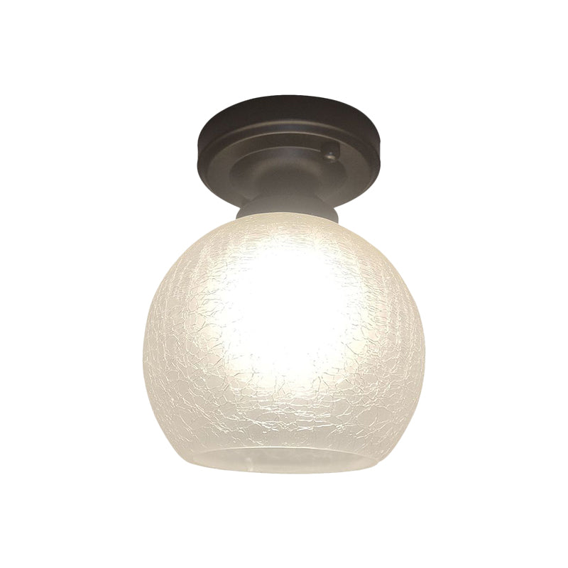 Rural Style Global Flush Light Single Bulb White Textured Glass Ceiling Mounted Fixture in Black, 6"/7"/8" Wide