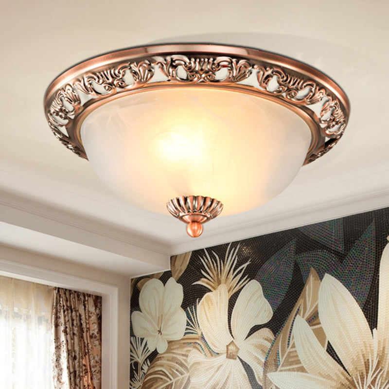 Dome Cream Glass Flush Light Fixture Vintage 2-Bulb Bedroom Ceiling Flush Mount in Brass/Bronze/Copper, 12.5"/15" Width