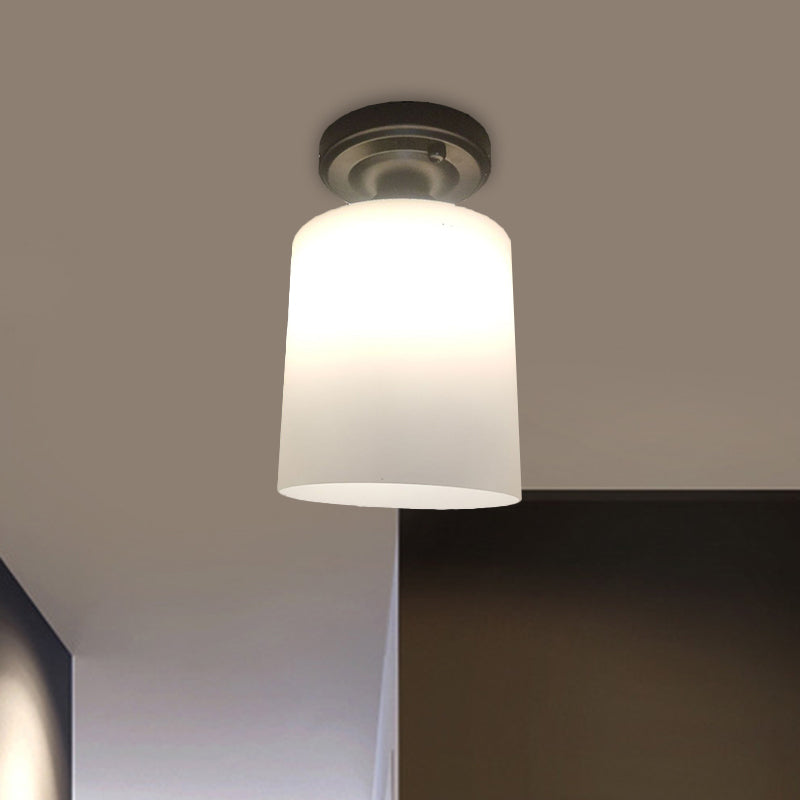 Black Single Light Flush Mount Lamp Warehouse Cream Glass Cylindrical Flush Ceiling Lighting