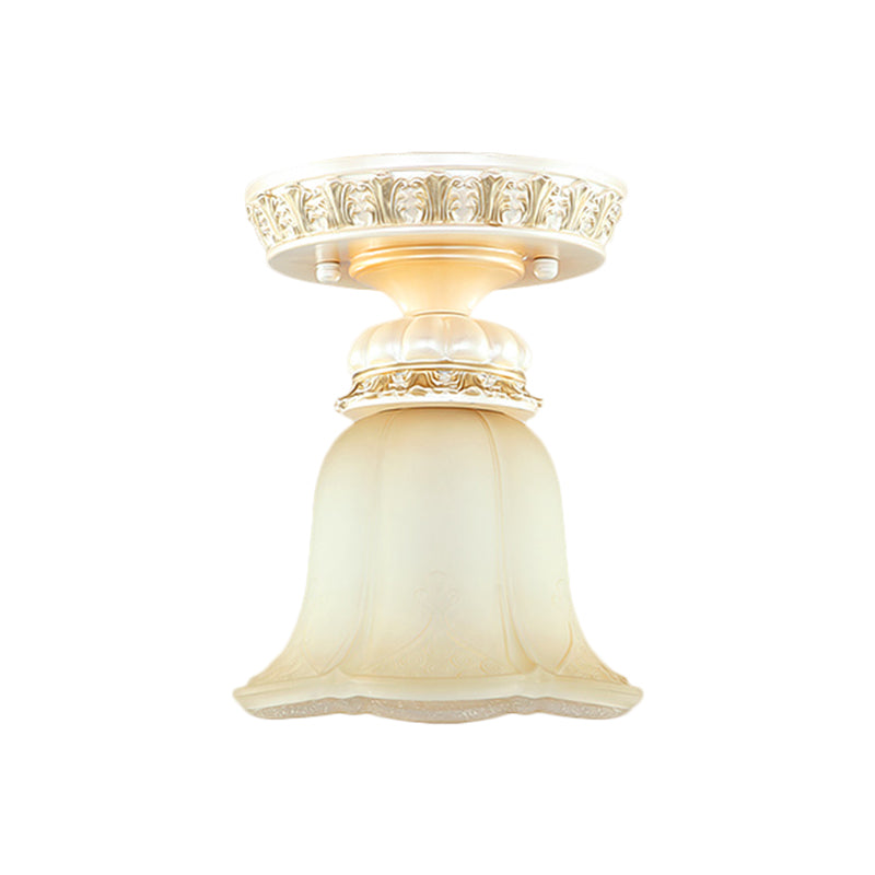 Bloom Shape Hallway Ceiling Lamp Cottage Fluted Cream Glass 1 Light Beige Flush Mount Light Fixture