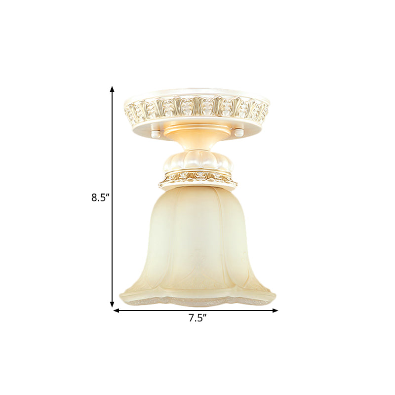Bloom Shape Hallway Ceiling Lamp Cottage Fluted Cream Glass 1 Light Beige Flush Mount Light Fixture