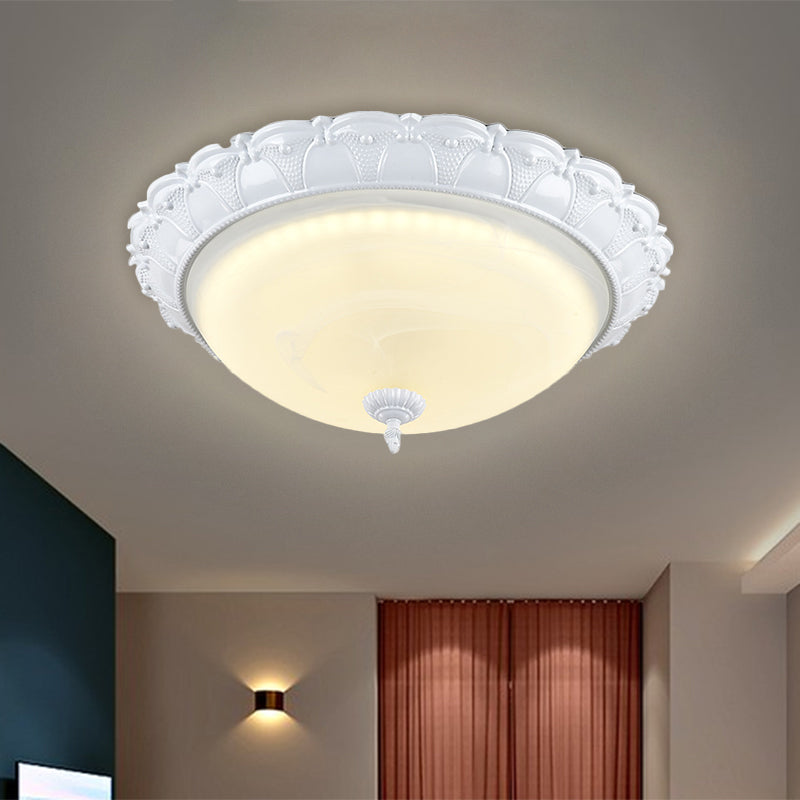 LED Domed Flush Lighting Cottage White Frosted Glass Ceiling Mounted Fixture in Warm/White Light, 16"/20.5" Width