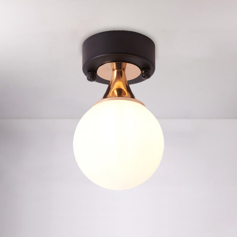 Black Single Bulb Flush Mount Lamp Loft Style Milky Glass Bubble Ceiling Mounted Fixture
