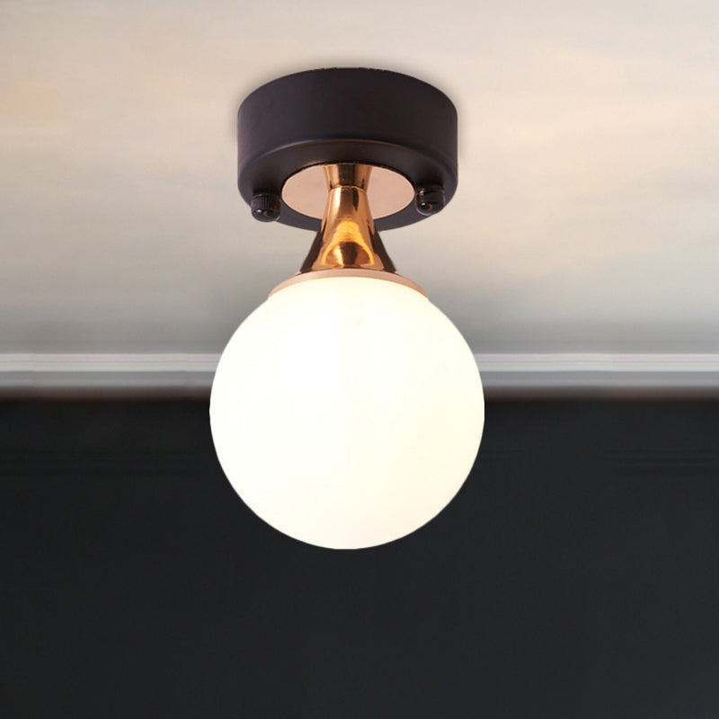 Black Single Bulb Flush Mount Lamp Loft Style Milky Glass Bubble Ceiling Mounted Fixture