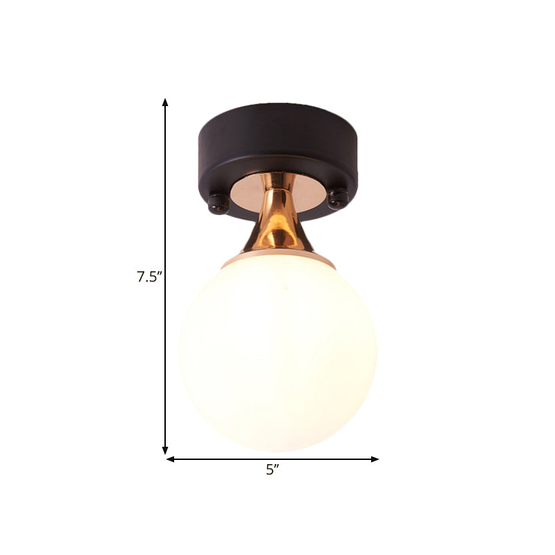 Black Single Bulb Flush Mount Lamp Loft Style Milky Glass Bubble Ceiling Mounted Fixture
