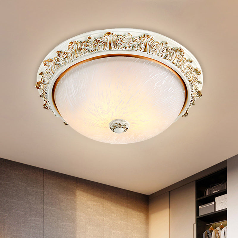 Plafonnier en forme de dôme de style rustique, 11 / 15 / 19 po, éclairage encastré à 2/3 têtes en verre opalin, blanc/laiton