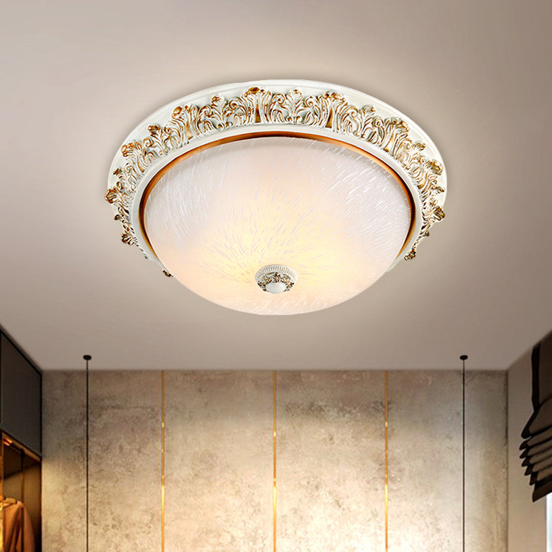 Plafonnier en forme de dôme de style rustique, 11 / 15 / 19 po, éclairage encastré à 2/3 têtes en verre opalin, blanc/laiton