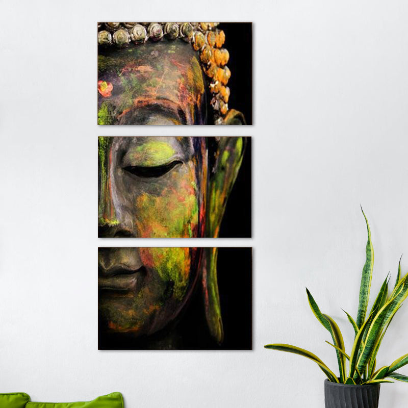 Buddha Painting Canvas Wall Art for Home Religious Wall Decor in Yellow, Multi-Piece