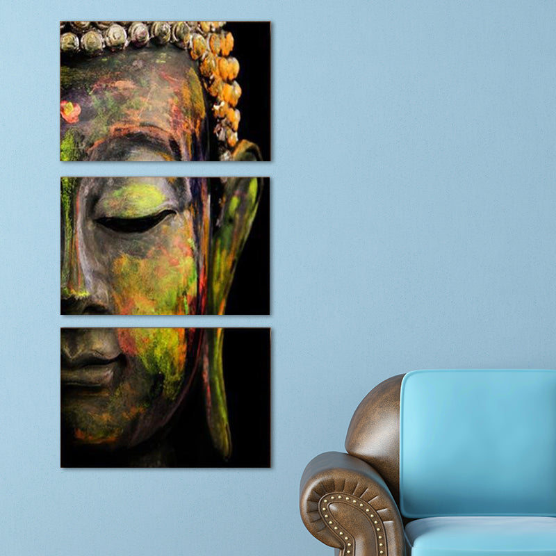 Buddha Painting Canvas Wall Art for Home Religious Wall Decor in Yellow, Multi-Piece