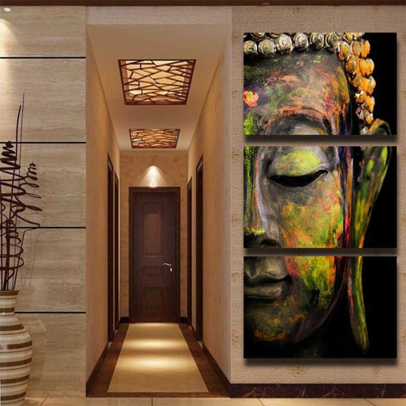 Buddha Painting Canvas Wall Art for Home Religious Wall Decor in Yellow, Multi-Piece