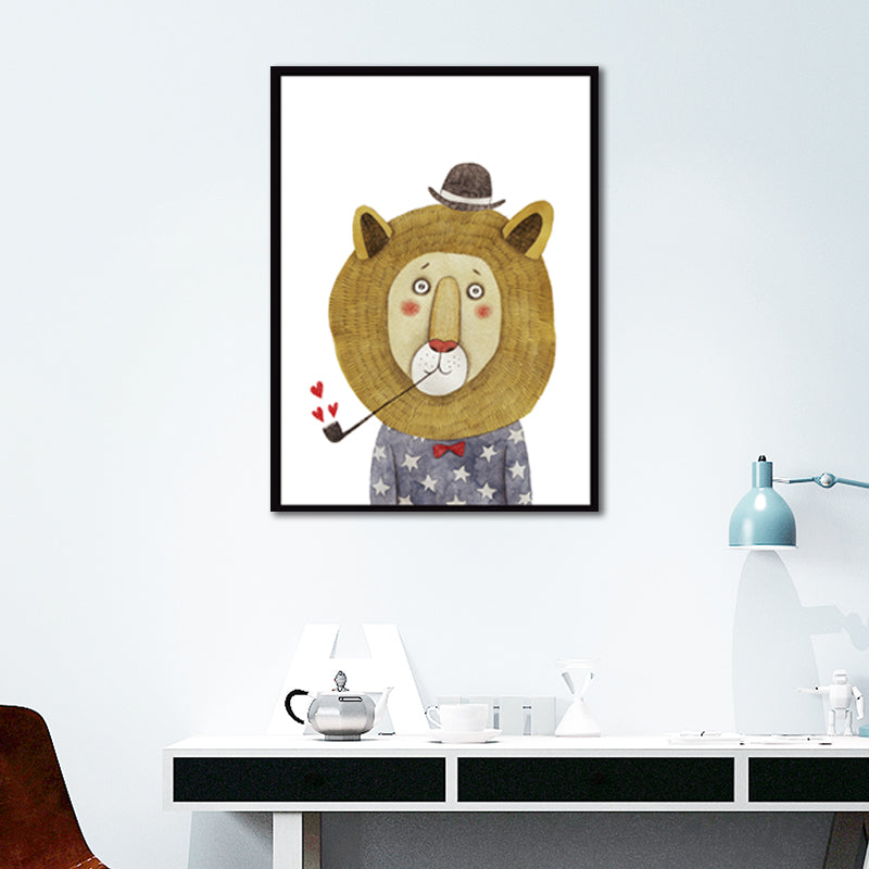 Gentleman Animal Wall Art Decor Kids Style Textured Surface Living Room Wrapped Canvas