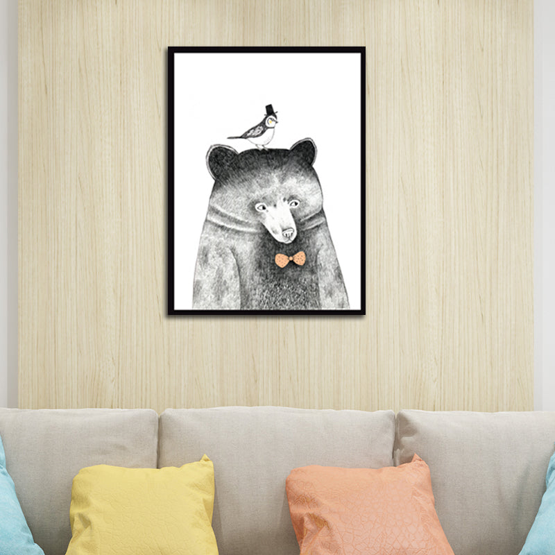 Gentleman Animal Wall Art Decor Kids Style Textured Surface Living Room Wrapped Canvas