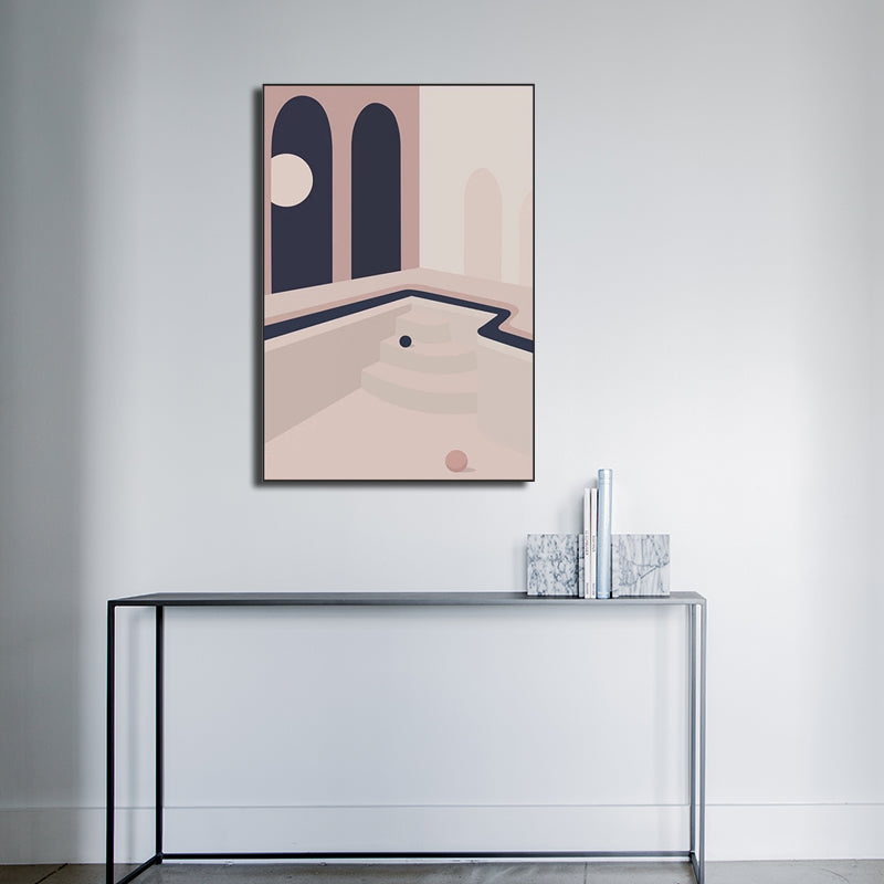 Ball and Patio Wall Art for Bedroom Architecture Canvas Print in Pink, Textured Surface